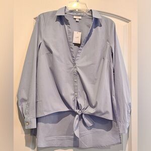 J. Jill Women’s Small Pale Blue‎ Tie Front Long Sleeves Button Up Hi-Low New